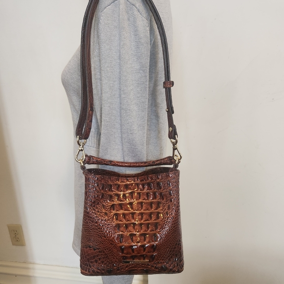 Brahmin Pecan Melbourne Mini Amelia Wallet Shoulder or Handle Top Bucket Bag - Picture 6 of 11